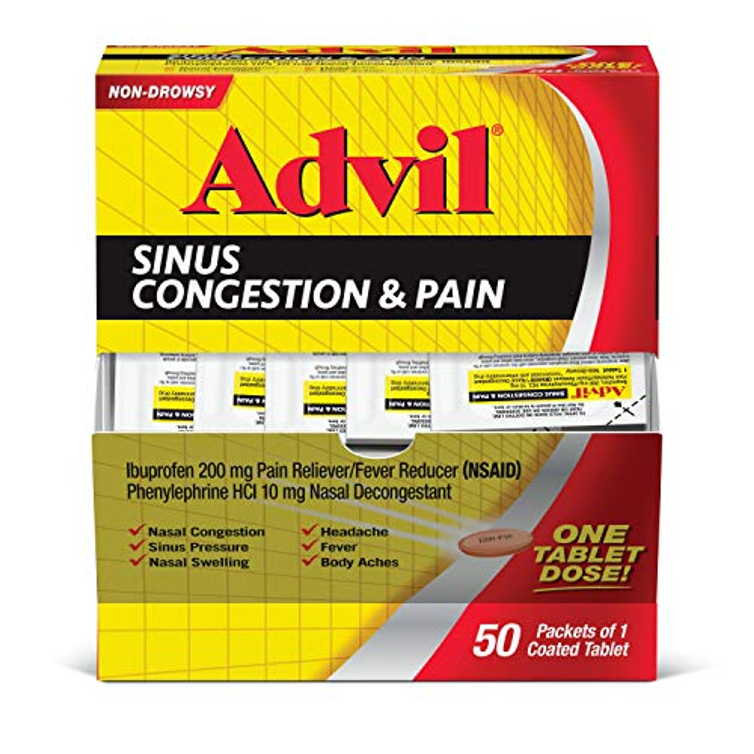 Advil allergy and Congestion Relief 50Count Packets Antihistamine 200mg Ibuprofen Pain Reliever