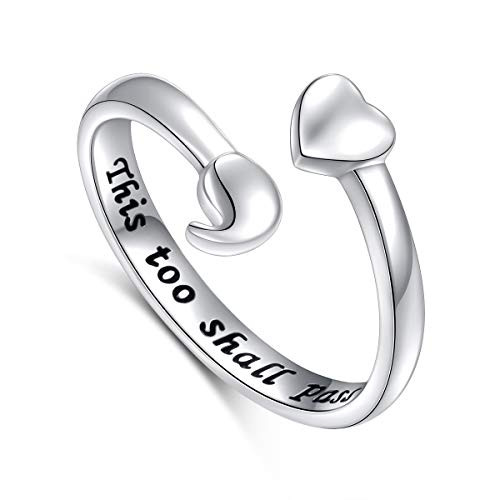 S925 Sterling Silver Unadjustable Heart Semicolon This Too Shall Pass Ring -This too shall pass  8-