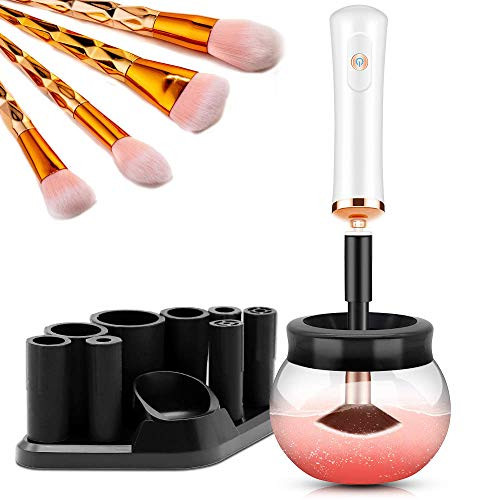 Makeup Brush Cleaner Dryer - Makeup Brush Cleaner Machine with 8 Rubber Collars Wash and Dry in Seconds Deep Cosmetic Brush Spinner for All Size Brush