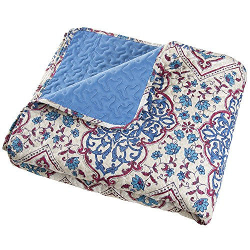 Twin Quilt Bed Set, 2 Piece Reversible Microfiber Quilt Bedding Set With Shams Alexandra Embossed Quilt Bedroom Set by Lavish Home (Blue)