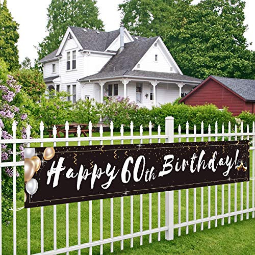 Black 60th Birthday Banner  Large Happy 60th Birthday Banner  60th Birthday Decorations for Women Men-9 8x1 6feet-