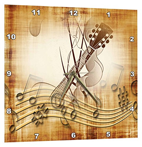 3dRose Brown Grunge Music Note Background with Electric Guitar Art - Wall Clock, 15 by 15" (dpp_205183_3)