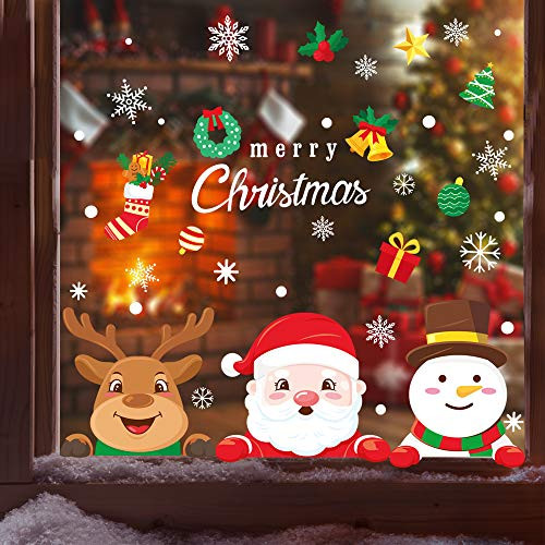 XIMISHOP 111 PCS Christmas Snowflake Window Cling Stickers for Glass  Xmas Decals Decorations Holiday Snowflake Santa Claus Reindeer Decals for Party