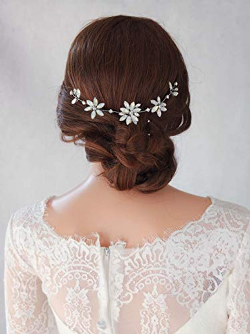 Yean Bride Wedding Headband Opal Rhinestones Flower Silver Bridal Hair Accessories Rhinestones Hair Piece for Women and Girls