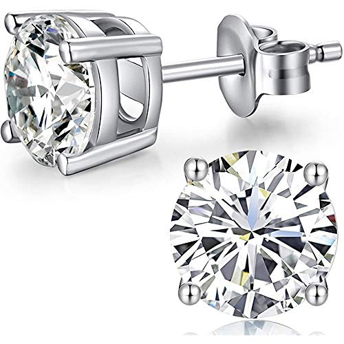 Diamond Studs Round Cut Cubic Zirconia Stud Earrings Sterling Silver Diamond Earrings 7mm CZ Stud Earrings for Women Men Sterling Silver Earrings Silv
