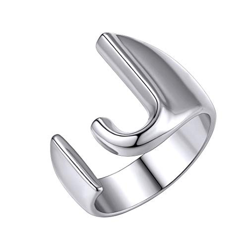 GoldChic Jewelry Statement Initial Rings J  Chunky Bold Big Letter Name Alphabet Signet Rings from A-Z  Gift for Women  Comfort fit 6-10  Silver Color