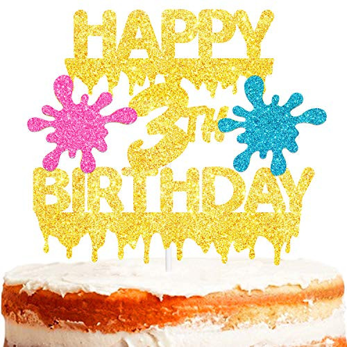 3rd Slime Cake Topper Happy Birthday Slime Art Theme Party Decor Picks for Baby Shower Three Years Old Birthday Party Decorations Supplies