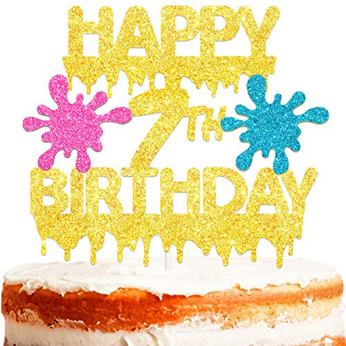 7th Slime Cake Topper Happy Birthday Slime Art Theme Party Decor Picks for Baby Shower Seven Years Old Birthday Party Decorations Supplies