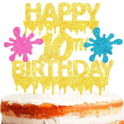 10th Slime Cake Topper Happy Birthday Slime Art Theme Party Decor Picks for Baby Shower Ten Years Old Birthday Party Decorations Supplies