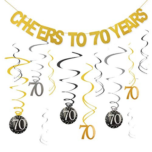 70th Birthday Party Decorations KIT - Cheers to 70 Years Banner Swirls for Women Men 70th Birthday Party Decorations