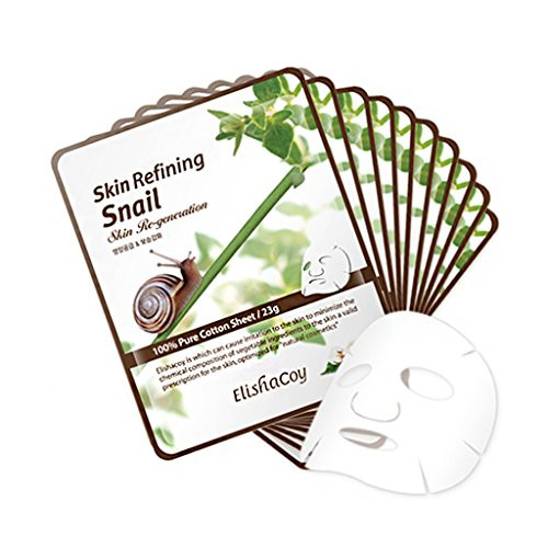 ELISHACOY Skin Refining Snail Mask 23g 10 Pack - 100 Pure Cotton Korean Facial Sheet Mask with Snail Secretion Filtrate  Deep Moisturizing and Nouris ELISHACOY Skin Refining Snail Mask 23g 10 Pack - 100 Pure Cotton Korean Facial Sheet Mask with Snail Secretion Filtrate  Deep Moisturizing and Nouris