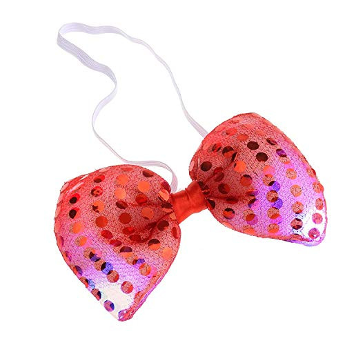 LED Light Up Flashing Sequin Bow Ties Tie - Various Colors by Mammoth Sales -Red-