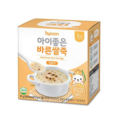 Ispoon Potatoes and Carrots and Mushroom Rice Porridge Easy to Cook Food 91g - 3 2oz  -13g - 0 45oz  x 7 Pouches- -Mushroom-