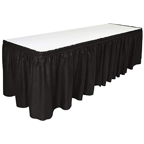 DecorRack Table Skirt  29 in x 14 ft -BPA Free- Plastic Tableskirt  Disposable  Reusable  Rectangular Tablecloth Skirt  Black -1 Pack-
