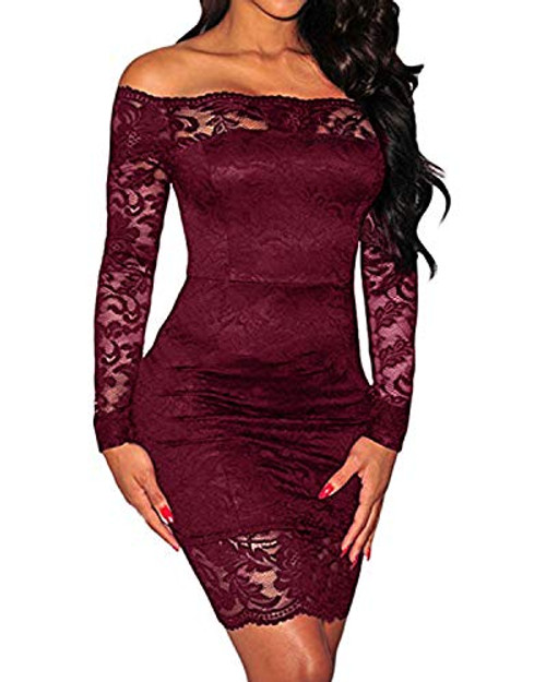 Kidsform Womens Lace Floral Elegant Cocktail Dress Vintage Longsleeve Crew Neck Short Knee Length for Party Bodycon Dresses Kidsform Womens Lace Floral Elegant Cocktail Dress Vintage Longsleeve Crew Neck Short Knee Length for Party Bodycon Dresses
