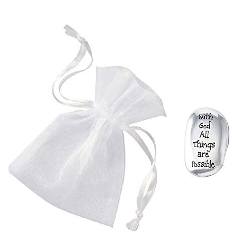 CVN ~ Thumb Stone - with God All Things are Possible ~ with Drawstring Organza Pouch- Inspirational Gift - Soothing Worry Stone-Friend Family -Affirma