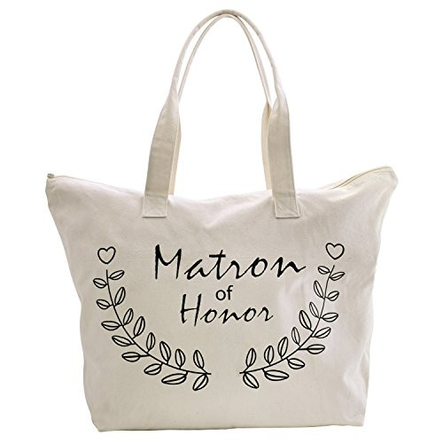 ElegantPark Matron of Honor Tote Bag for Wedding Bridesmaid Gifts Zip Canvas Cotton ElegantPark Matron of Honor Tote Bag for Wedding Bridesmaid Gifts Zip Canvas Cotton