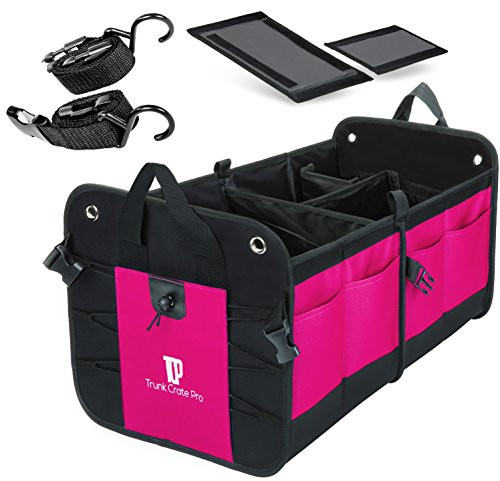 TrunkCratePro Premium Multi Compartments Collapsible Portable Trunk Organizer for auto, SUV, Truck, Minivan (pink)