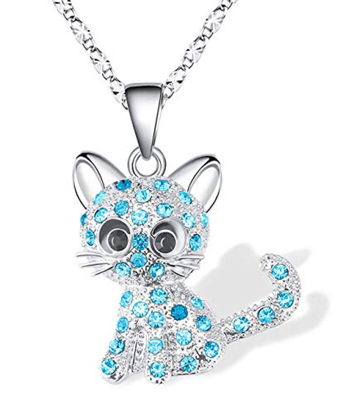 Lanqueen Kitty Cat Pendant Necklace Jewelry for Girls Cat Lover Gifts Daughter Loved Necklace 18-2 3 inch Chain  Blue