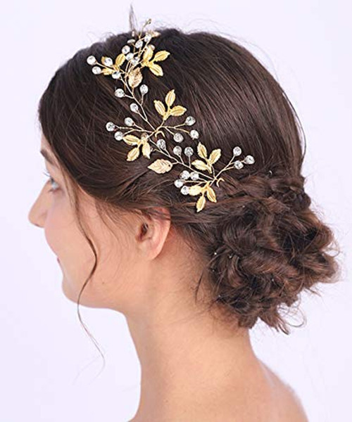 Anglacesmade Bridal Hair Pins Crystal and Leaf Hair Pin Leaf Hair Vine Branch Pins for Wedding Prom Party Hair Jewelry for Women and Girls-Pack of 3-