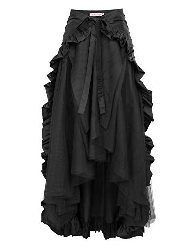 Belle Poque Steampunk Gothic Skirt for Women Victorian Ruffled Skirt L Black
