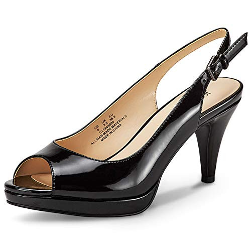 JENN ARDOR Womens Slingback Pumps Stiletto High Heels Ladies Peep Toe Sandals Dress Party Platform Shoes Black
