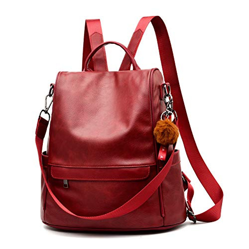 Women Backpack Purse PU Leather Anti-theft Casual Shoulder Bag Fashion Ladies Satchel Bags-Burgundy- Women Backpack Purse PU Leather Anti-theft Casual Shoulder Bag Fashion Ladies Satchel Bags-Burgundy-