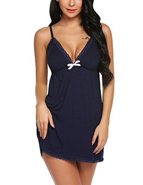 ADOME Lace Lingerie Sleepwear Chemises V-Neck Full Slip Babydoll Nightgown Dress Navy Blue XXL ADOME Lace Lingerie Sleepwear Chemises V-Neck Full Slip Babydoll Nightgown Dress Navy Blue XXL