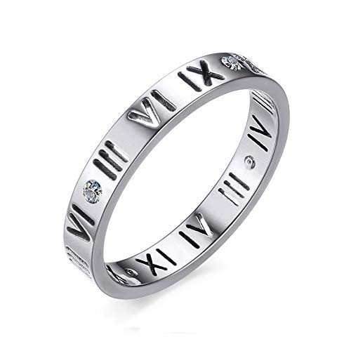 Vnox Stainless Steel CZ Roman Numeral Ring for Women Girls Silver -Silver 5- Vnox Stainless Steel CZ Roman Numeral Ring for Women Girls Silver -Silver 5-