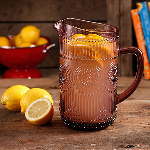 The Pioneer Woman Adeline 1.59-Liter Glass Ice Tea Water Pitcher Bar Drinkware, Plum (1, Plum)