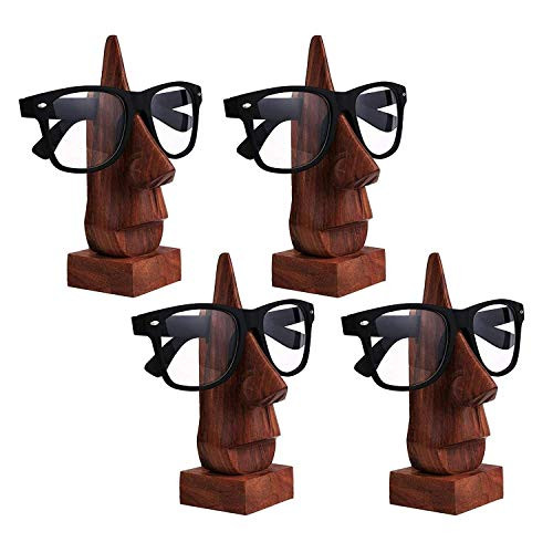 Khandekar Pack of 4 Wooden Nose Shaped Spectacle Holder for Sunglasses Organizer Eyeglass Holder  Eyewear Retainer  Rosewood Handmade Spec Holder Stan