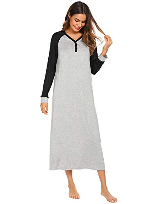 Ekouaer Nightshirt Womens Long Sleeve Long sleepwear Neck Night Dress Nightgown Loungewear-Black M- Ekouaer Nightshirt Womens Long Sleeve Long sleepwear Neck Night Dress Nightgown Loungewear-Black M-