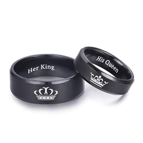 LAVUMO King and Queen Rings for Couples - 2pcs His Hers Stainless Steel Matching Ring Sets for Him and Her - Promise Engagement Wedding Band Black Com LAVUMO King and Queen Rings for Couples - 2pcs His Hers Stainless Steel Matching Ring Sets for Him and Her - Promise Engagement Wedding Band Black Com