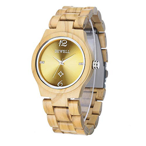 BEWELL Wood Watch for Women Light Weight Analog Quartz Wrist Watches with Wooden Bracelet