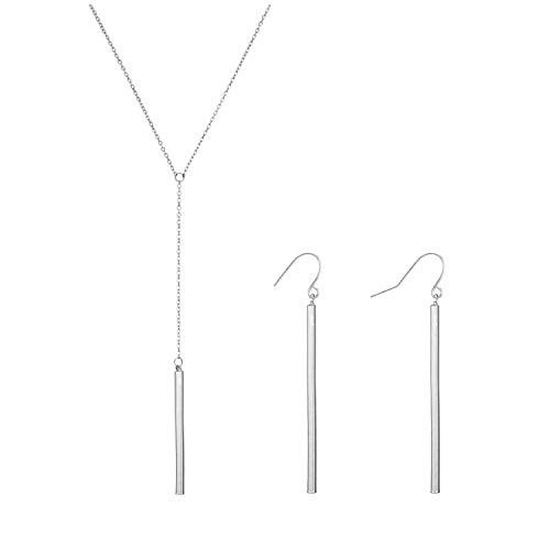 2Pcs Y Pendant Necklace Bar Earring Set Lariat Necklace Long Stick Drop Dangle Earring for Women -Silver y Shape Set- 2Pcs Y Pendant Necklace Bar Earring Set Lariat Necklace Long Stick Drop Dangle Earring for Women -Silver y Shape Set-