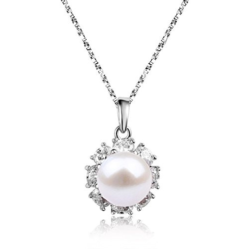 Nonnyl Sterling Silver Pearl Pendant Necklace for Women Genuine White Freshwater Cultured 8-9mm Pearl 18 inch Chain Nonnyl Sterling Silver Pearl Pendant Necklace for Women Genuine White Freshwater Cultured 8-9mm Pearl 18 inch Chain