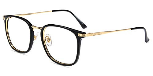 Firmoo Blue Light Blocking Glasses  Square Computer Glasses-Anti Eyestrain-  Stylish Black Gold Eyeglasses for Men Women