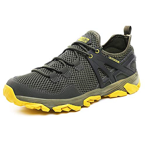 Idea Frames Men Hiking Shoes Lightweight Non-Slip Outdoor Sneaker for Walking Trekking Camping Trail Running Shoe Grey-Yellow