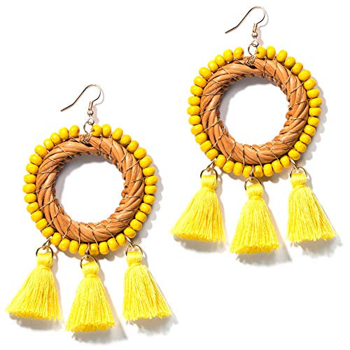 Handmade Beaded Tassel Statement Earrings Bohemian Fringe Lightweight Party Dangle Drop Earrings Boho Rattan Earrings For Women Girls -11 Tassel Y- Handmade Beaded Tassel Statement Earrings Bohemian Fringe Lightweight Party Dangle Drop Earrings Boho Rattan Earrings For Women Girls -11 Tassel Y-