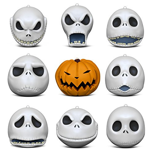 Hallmark Keepsake Christmas Ornaments 2018 Year Dated, Tim Burton's The Nightmare Before Christmas The Many Faces of Jack Skellington 25th Anniversary, Porcelain, Set of 9