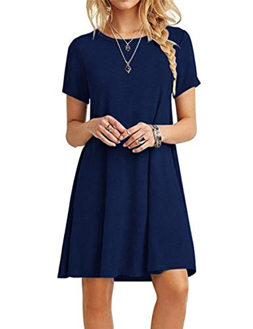 MOLERANI Womens Casual Plain Short Sleeve Simple T-Shirt Loose Dress Navy Blue XL