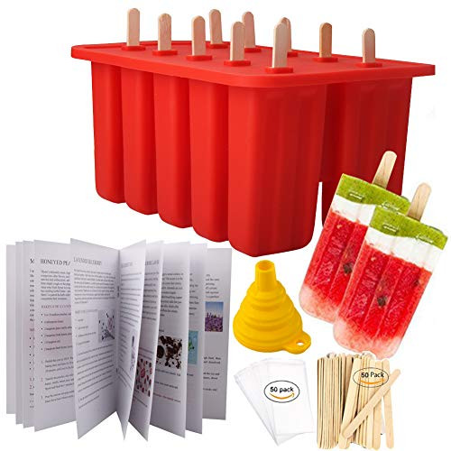 Homemade Popsicle Molds Shapes  Silicone Frozen Ice Popsicle Maker-BPA Free  with 50 Popsicle Sticks  50 Popsicle Bags  Funnel and Ice Pop Recipes-10
