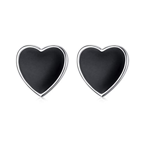 YinShan 925 Sterling Silver Jewelry Black Heart Ear Studs Earrings for Women Gift -heart- YinShan 925 Sterling Silver Jewelry Black Heart Ear Studs Earrings for Women Gift -heart-