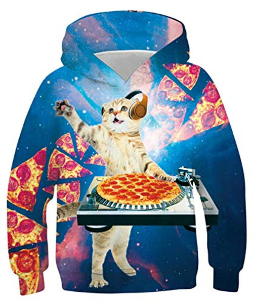 AIDEAONE Girls Boys DJ Cat Hoodies 3D Printed Pizza Cat Funny Pullover Sweatshirt Hoodie Jacket with Pocket 8-11T AIDEAONE Girls Boys DJ Cat Hoodies 3D Printed Pizza Cat Funny Pullover Sweatshirt Hoodie Jacket with Pocket 8-11T
