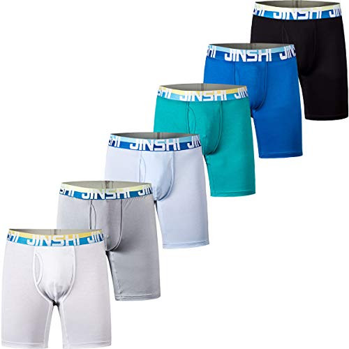 AIRIKE Boxer Briefs Mens Long Leg Underwear Open Fly Bamboo Packs Black Comfortable