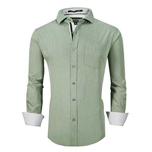 Alex Vando Mens Dress Shirts Wrinkle Free Regular Fit Stretch Bamboo Men Shirt Olivine M Alex Vando Mens Dress Shirts Wrinkle Free Regular Fit Stretch Bamboo Men Shirt Olivine M