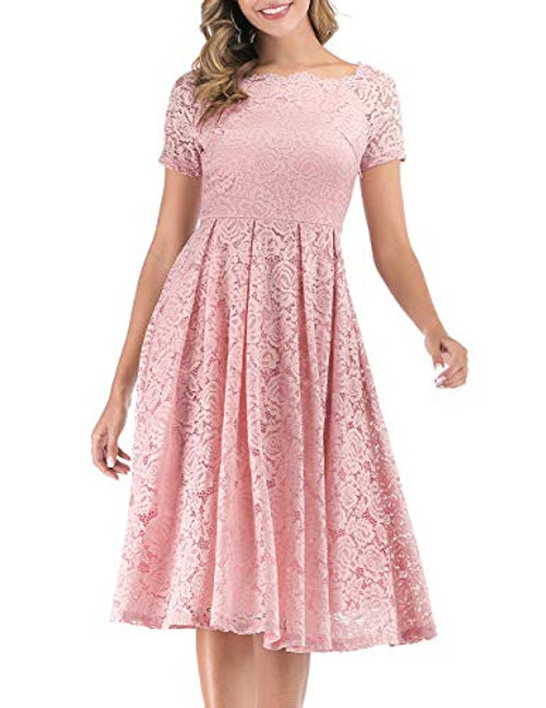 DRESSTELLS Womens Prom Vintage Floral Lace Tea Dress Boat Neck Cocktail Swing Dress Blush 2XL DRESSTELLS Womens Prom Vintage Floral Lace Tea Dress Boat Neck Cocktail Swing Dress Blush 2XL
