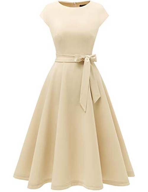 DRESSTELLS Womens Prom Tea Dress Vintage Swing Cocktail Party Dress with Cap-Sleeves Champagne L DRESSTELLS Womens Prom Tea Dress Vintage Swing Cocktail Party Dress with Cap-Sleeves Champagne L