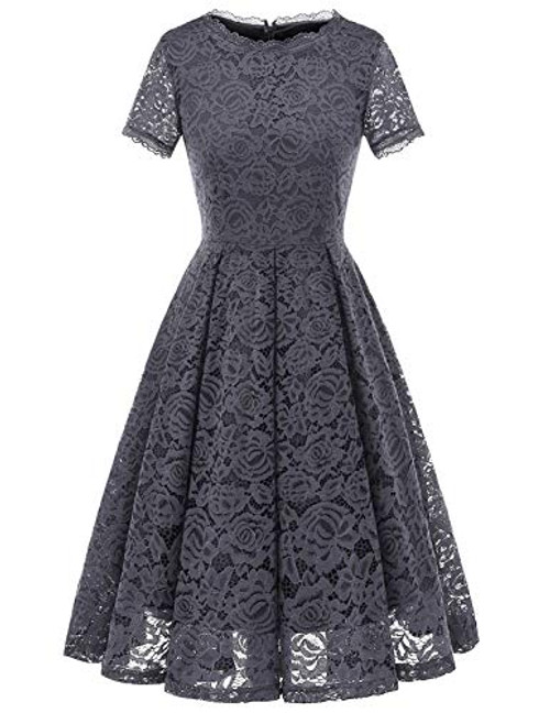 DRESSTELLS Womens Homecoming Dresses for Juniors Bridesmaid Elegant Tea Dress Floral Lace Cocktail Formal Swing Dress Grey 3XL