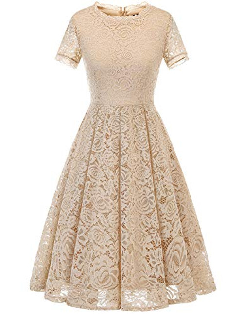 DRESSTELLS Womens Homecoming Dresses for Juniors Bridesmaid Elegant Tea Dress Floral Lace Cocktail Formal Swing Dress Champagne 2XL